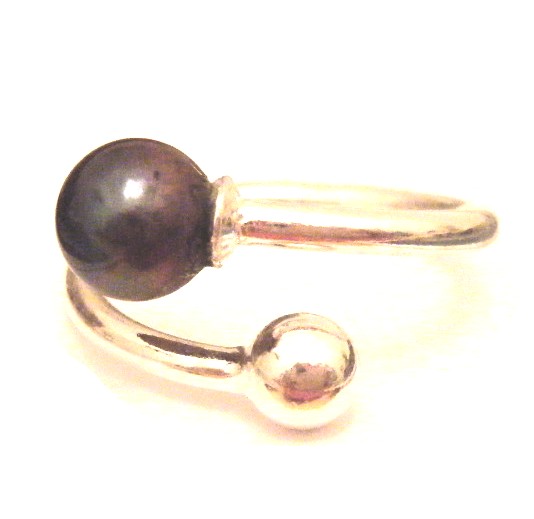 Blue Black Round AAA Pearl Open Size Ring